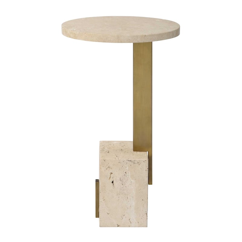 Uttermost Feranno Travertine Accent Table - 12.00" W x 22.00" H x 8.00" D