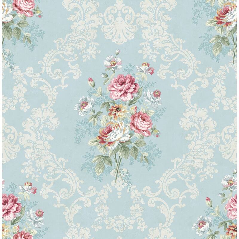 Seabrook Designs Inbal Floral Bouquet Damask Unpasted Wallpaper
