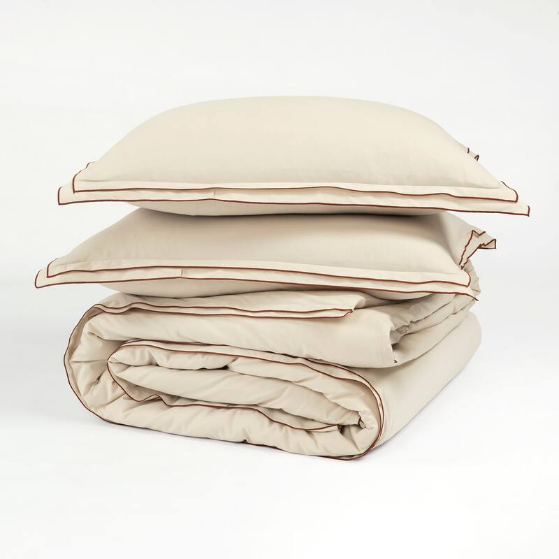 Lush Decor Hampton Double Flange Embroidered Contrast Edge Duvet Cover 3 Pieces Set