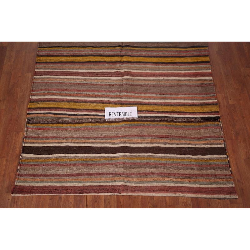 All-Over Striped Kilim Persian Area Rug Flatweave Wool Carpet - 4'11"x 7'0"