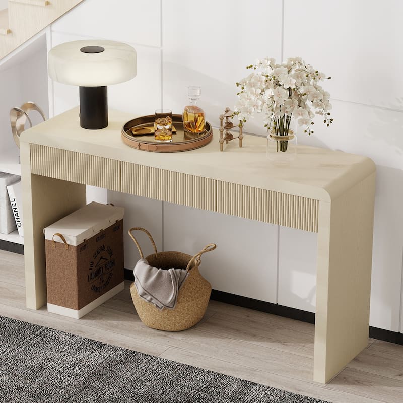 Rustic Fluted-Front Console Table with Hidden Storage by Harper&Bright Designs
