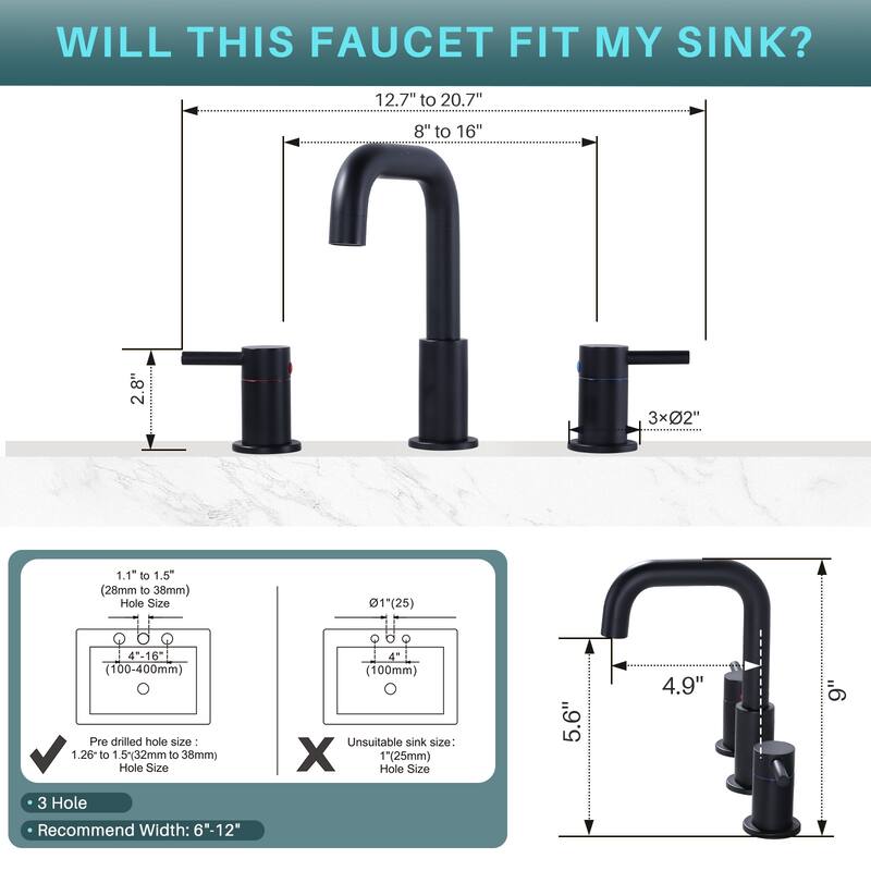 WOWOW 8 in. Widespread Double Handle Bathroom Faucet with Pop-Up Drain
