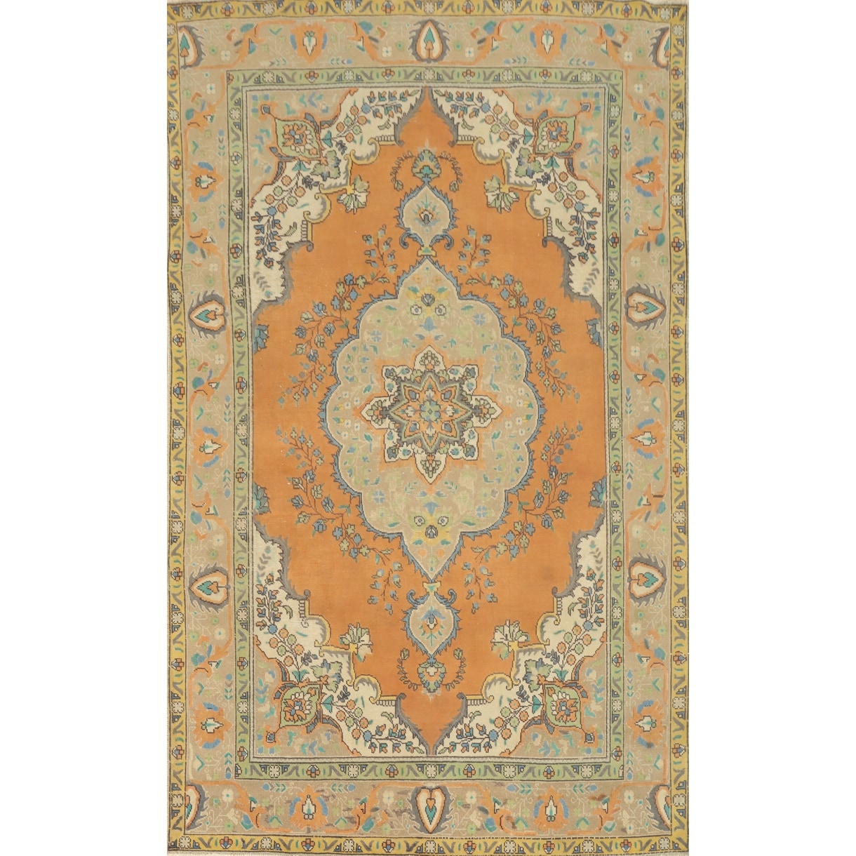 Hand Knotted Oriental 100% Wool Carpet Traditional Floral Oranges & Rust Tabriz Area Rug - 9' 7'' X 6' 1''