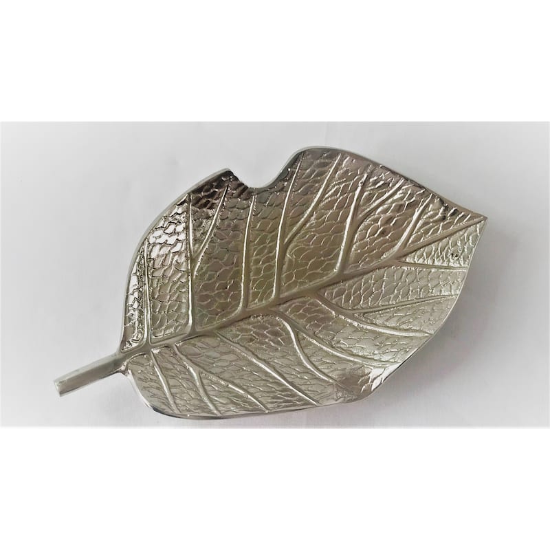 Leaf shape Nickel colour serving tray 15 x 8.5 x 2"