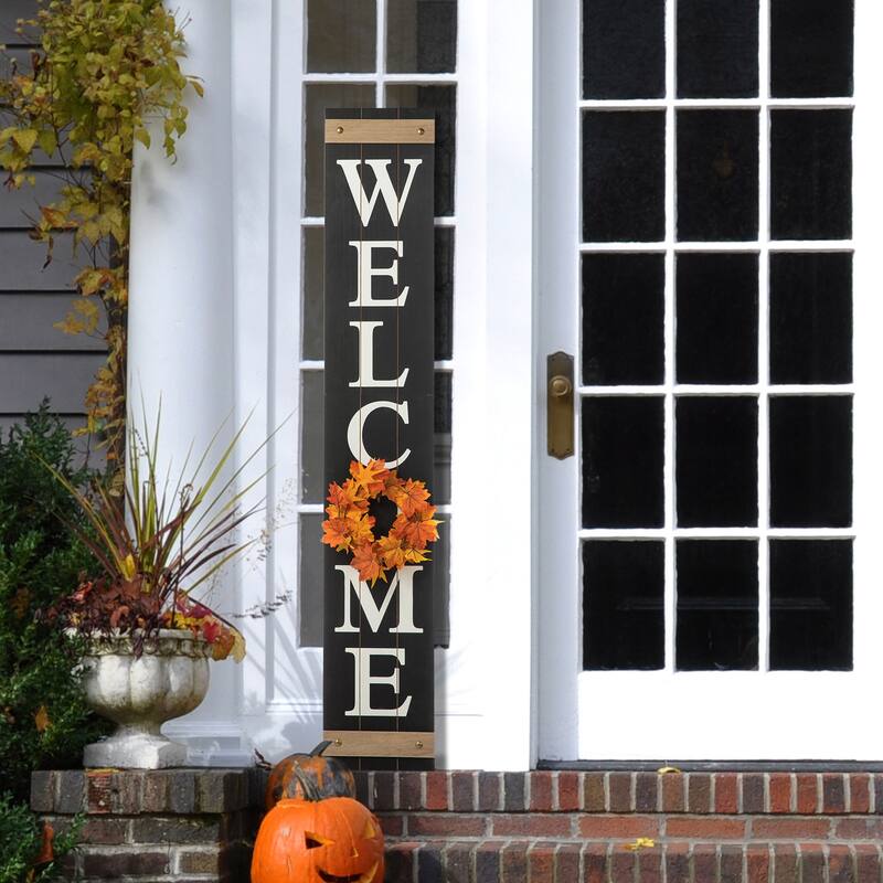 Glitzhome 30 Inch H Double Sided Porch Sign Solid Wood Black Boxed