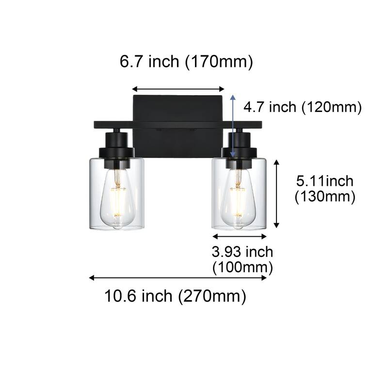 2-Light Bathroom Vanity Light with Clear Glass Shade