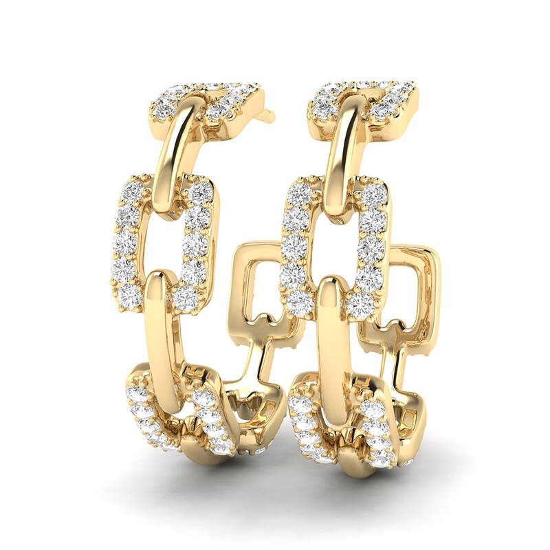 Marquee 1 Carat TW Diamond Links Hoop Earrings in 14K Yellow Gold