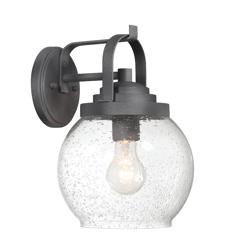 Bertram Seedy Glass Globe and Metal Wall Mounted Outdoor Light - 9.3"L x 8.3"W x 11.9"H
