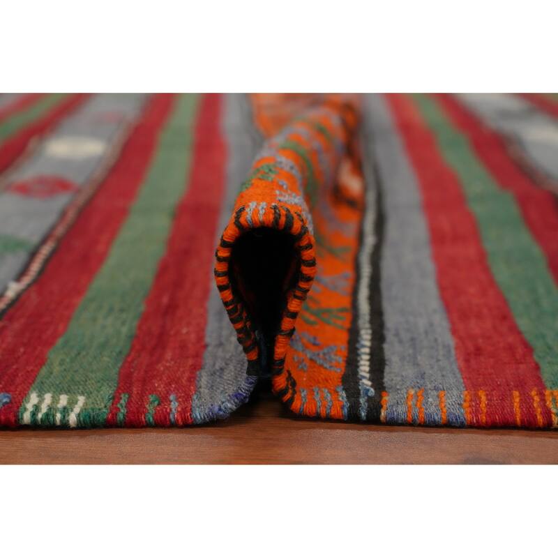 Hand Woven Oriental 100% Wool Carpet Southwestern Tribal Multi-Colored Kilim Area Rug - 10' 5'' X 5' 6''