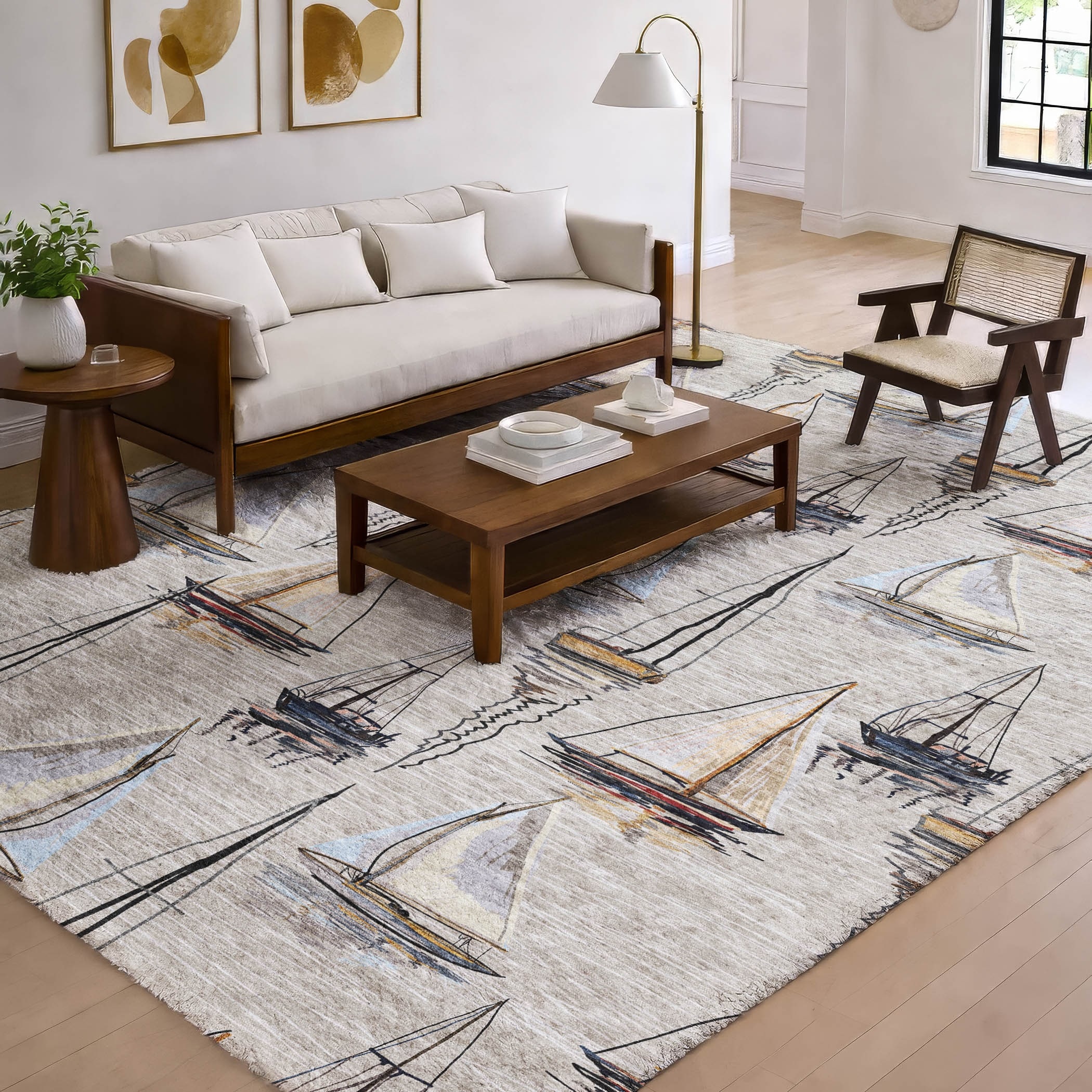 Premium Washable Super Soft Sailboat Dream Shag Rug