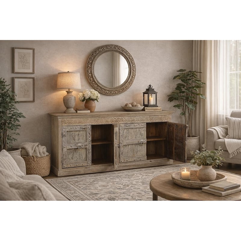 Reclyed Solid Wood Sideboard Buffet with 4 Doors - 89