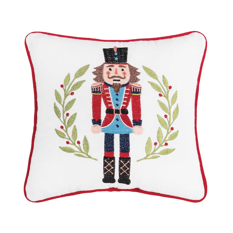 Nutcracker Wreath Embroidered Throw Pillow