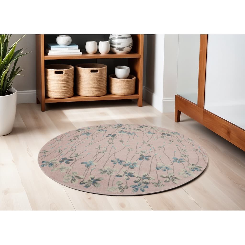 HomeRootsBotanical Leaves Contemporary Round Area Rug - 63' X '63' X '0.5