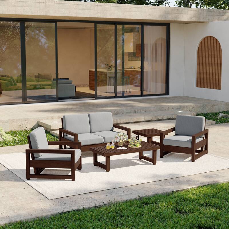 5-Piece Outdoor Solid Teak Wood Patio Conversation Set