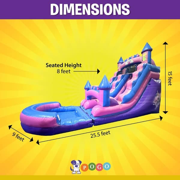 Pogo Bounce House Crossover Kids Inflatable Water Slide, Pink Unicorn with Blower, 15 ft