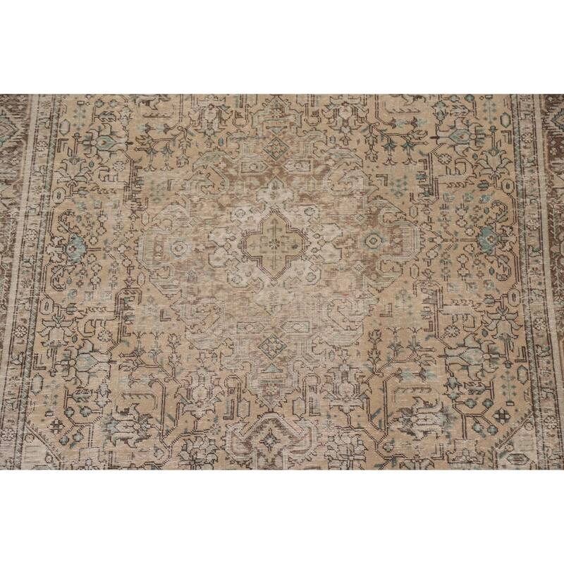 Hand Knotted Oriental 100% Wool Carpet Traditional Medallion Beige & Ivories Tabriz Area Rug - 9' 6'' X 6' 5''