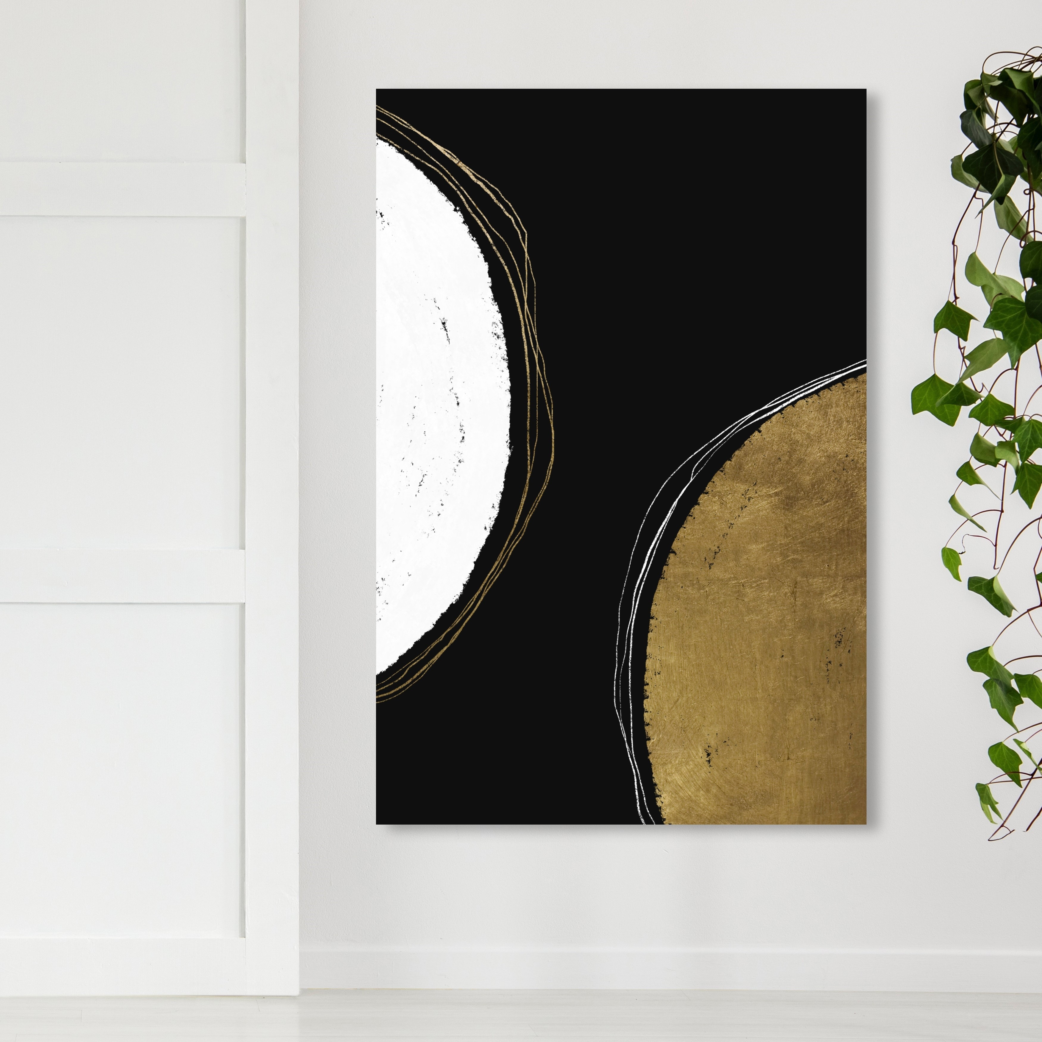 Shop Oliver Gal Two Moons In Gold Abstract Wall Art Canvas Print Paint Black White Overstock 31291085