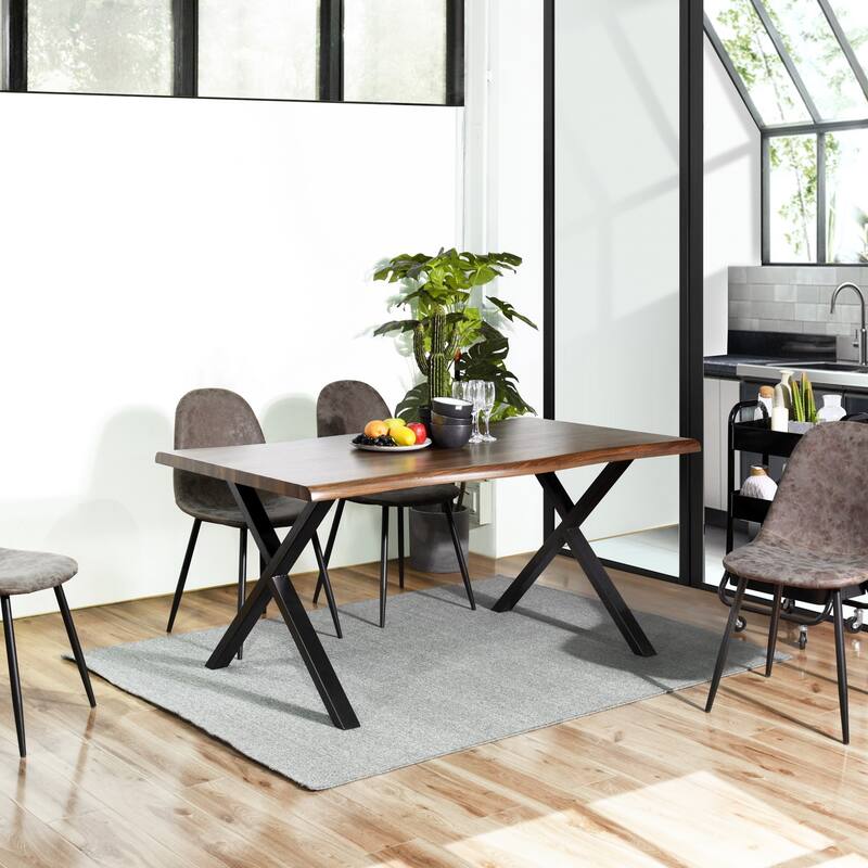 Homy Casa 63" Modern Dining Table, Unique Wavy Edge Top Office