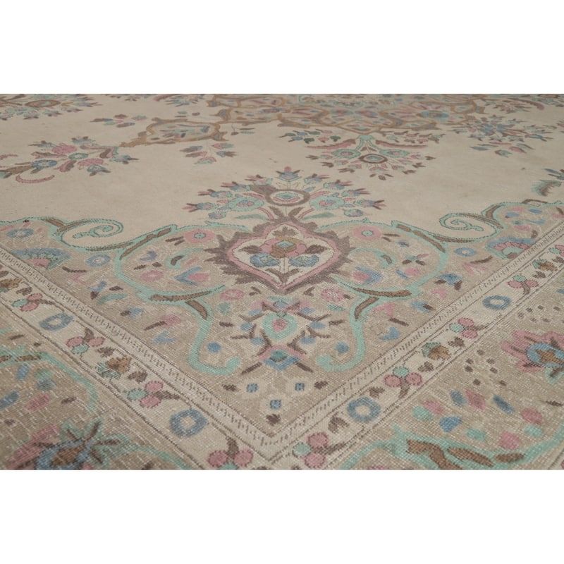 Tabriz Persian Area Rug Handmade Traditional Beige Wool Carpet - 9'9"x 12'4"