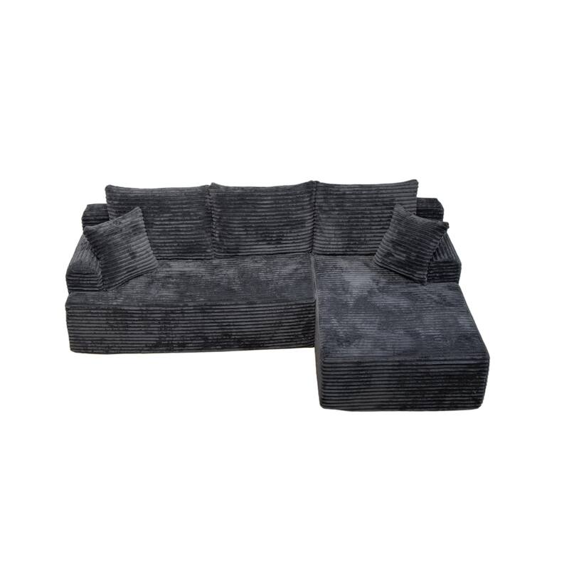 L-Shaped Corner Sectional Sofa Set with Side Chaise Lounge, Soft Foam Cushion Modular Sofa Corduroy Leisure Couch