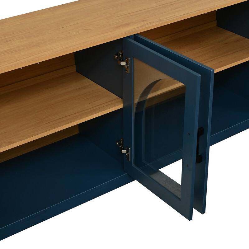 Farmhouse 66.9" TV Stand for TVs Up to 70", Wood Media Console with Adjustable Shelves and Glass Doors