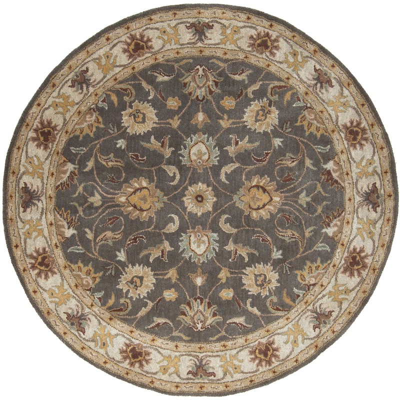 Livabliss Caesar Updated Traditional Border Area Rug. - 4' x 4' Round - Grey/Beige