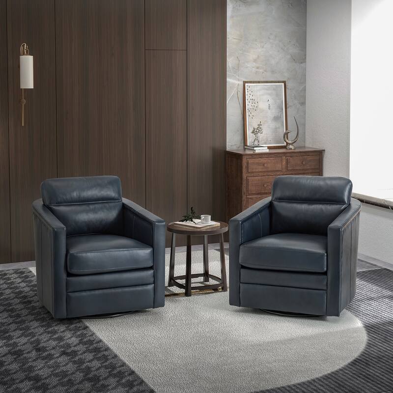 Jorge 28.74" Wide Genuine Leather Swivel Chair Set of 2