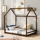 preview thumbnail 35 of 40, Full Size Wood House Platform Bed, Wooden Bedframe with Roof