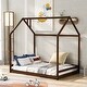 preview thumbnail 12 of 38, Semi-Enclosed House Bed for Kids, Full Size Floor Bed with Roof, Playhouse Design, Solid Pine Wood Frame, No Slats