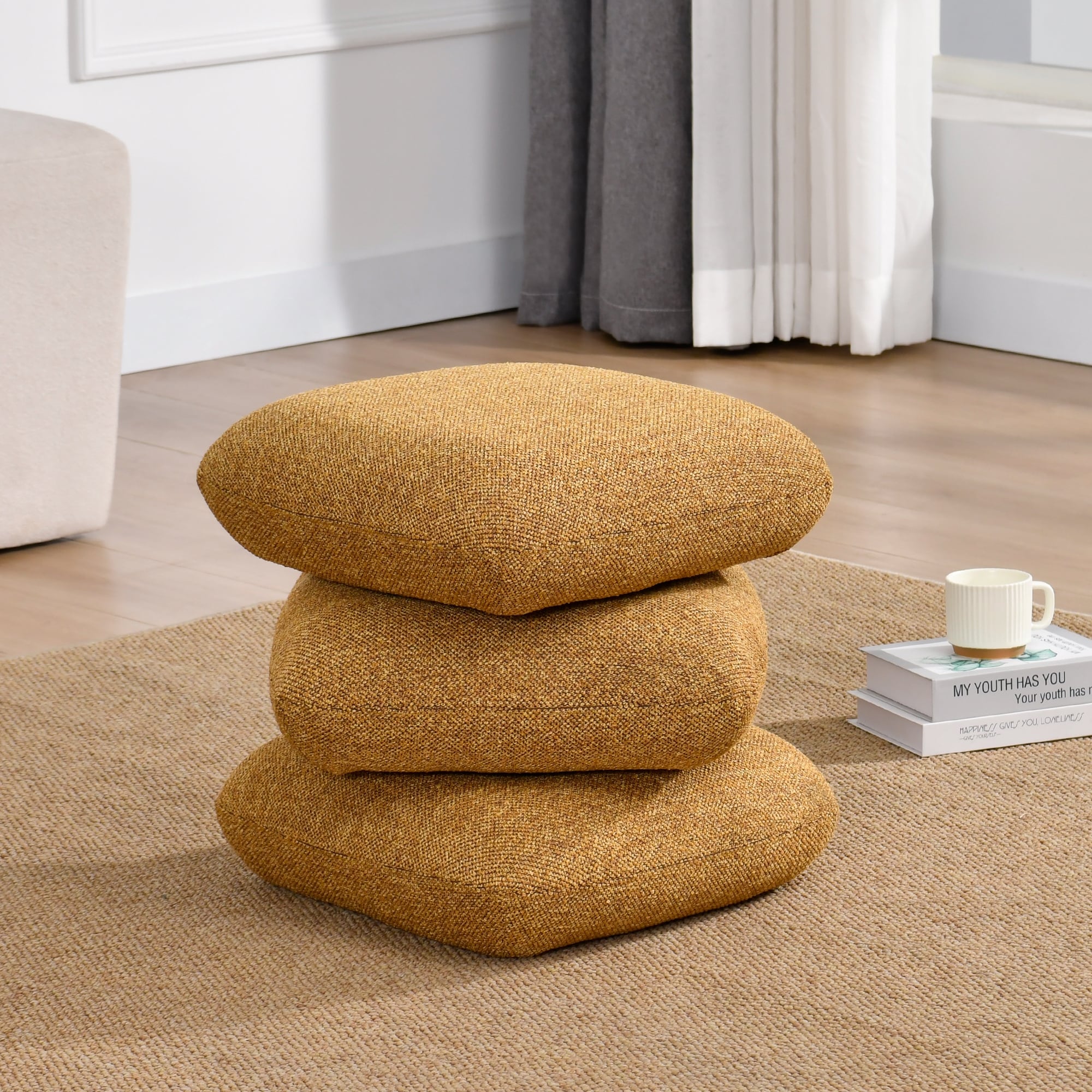 Modern 360° Swivel Multi-Layer Upholstered Ottoman