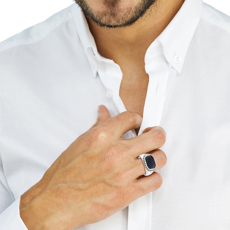 EFFY Men's 925 Sterling Silver Black Sapphire Ring