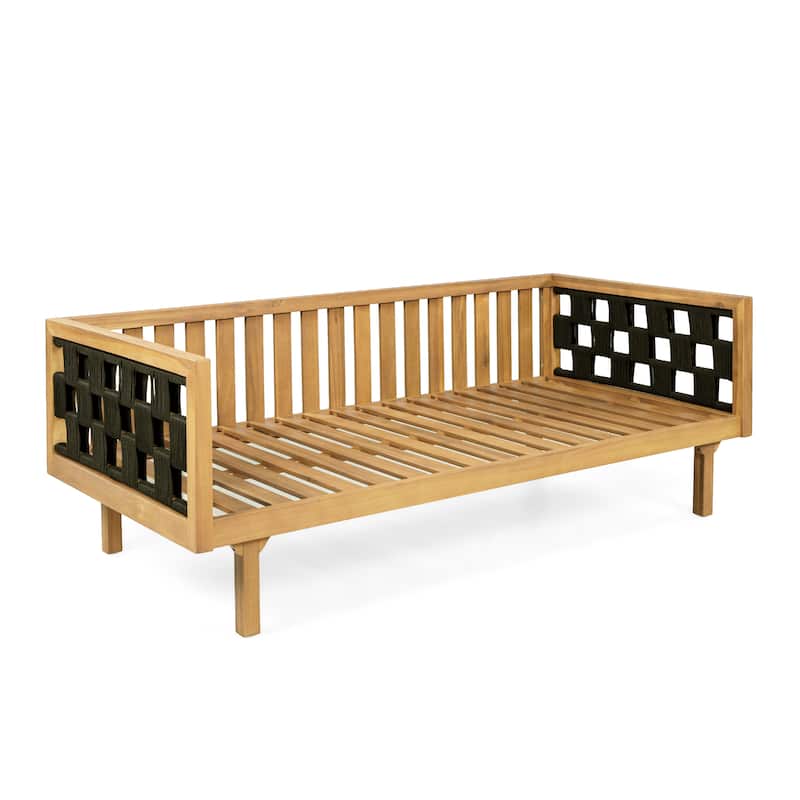 Christopher Knight Home - Modern Outdoor Patio Acacia Wood 3-Seater Daybed Sofa with Cushions, Rope Square Armrest & Teak Finish
