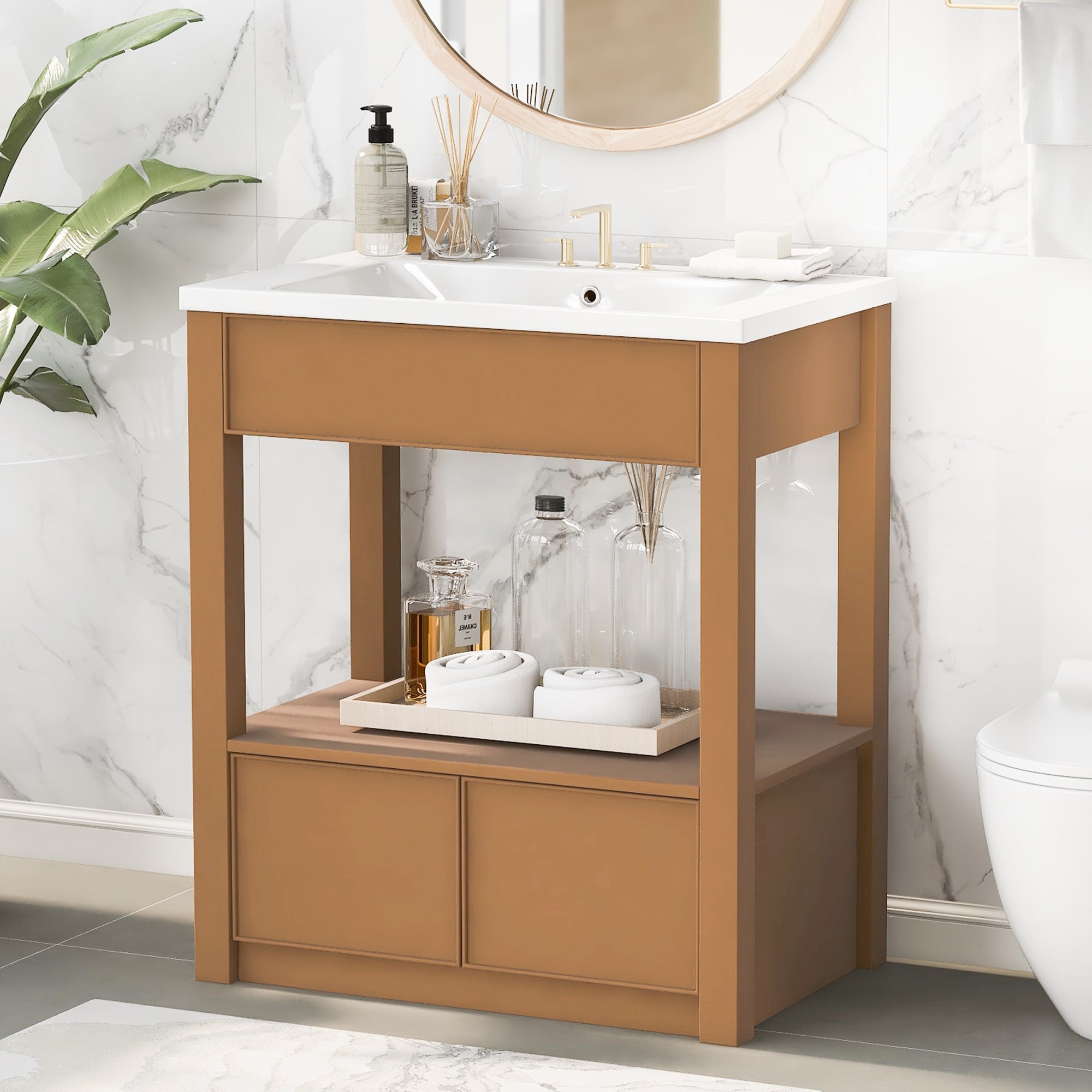 Bathroom Cabinet Bathroom Vanity with Open Storage Shelf and Two Drawers