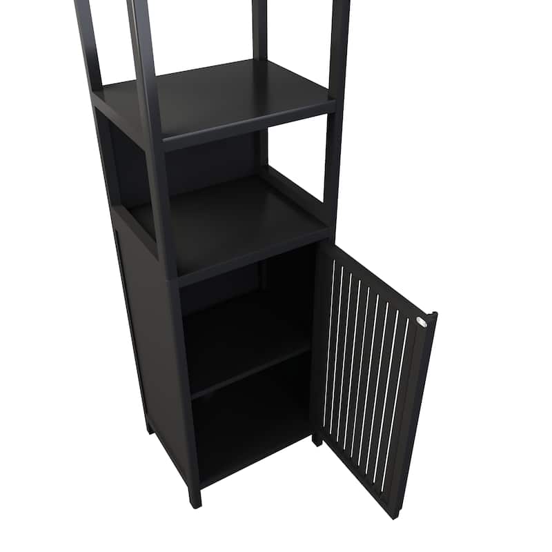 BLACK Storage Tall Slim Cabinet with Shutter Door and 3 Tier Shelves, Freestanding Linen Tower Cabinet for Living Room,