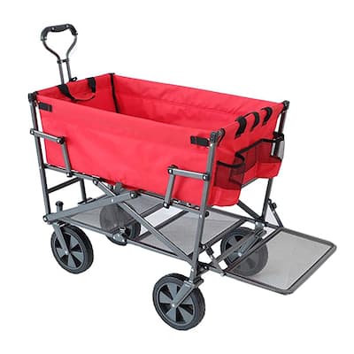 Mac Sports Double Decker Wagon: Red - Collapsible Outdoor Utility Garden Cart, 150 Lb Capacity, 32.5 x 17.5 x 10.5"
