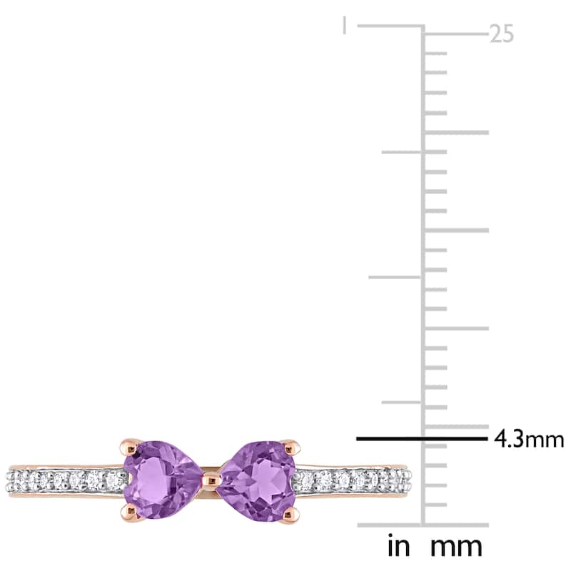 Miadora Heart-cut Amethyst and 1/10ct TDW Diamond Bow Ring in 10k Rose Gold
