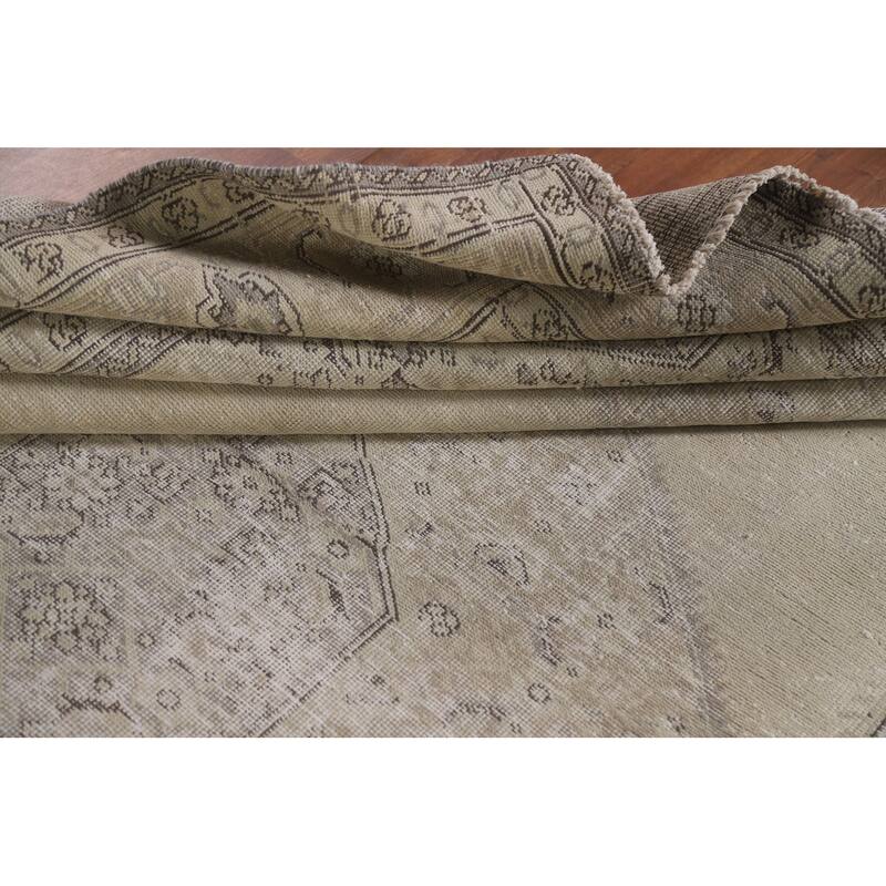 Hand Knotted Oriental 100% Wool Carpet Traditional Medallion Beige & Ivories Mashad Area Rug - 11' 4'' X 8' 1''