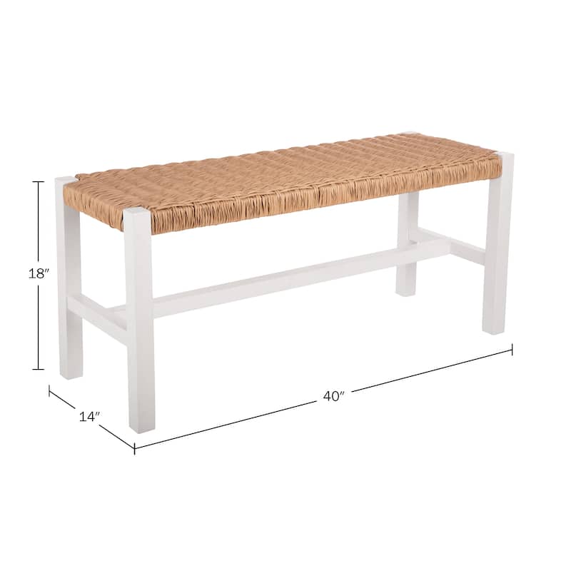 Newport 40" Wood Bench with Handcrafted Woven Rope Seat, White