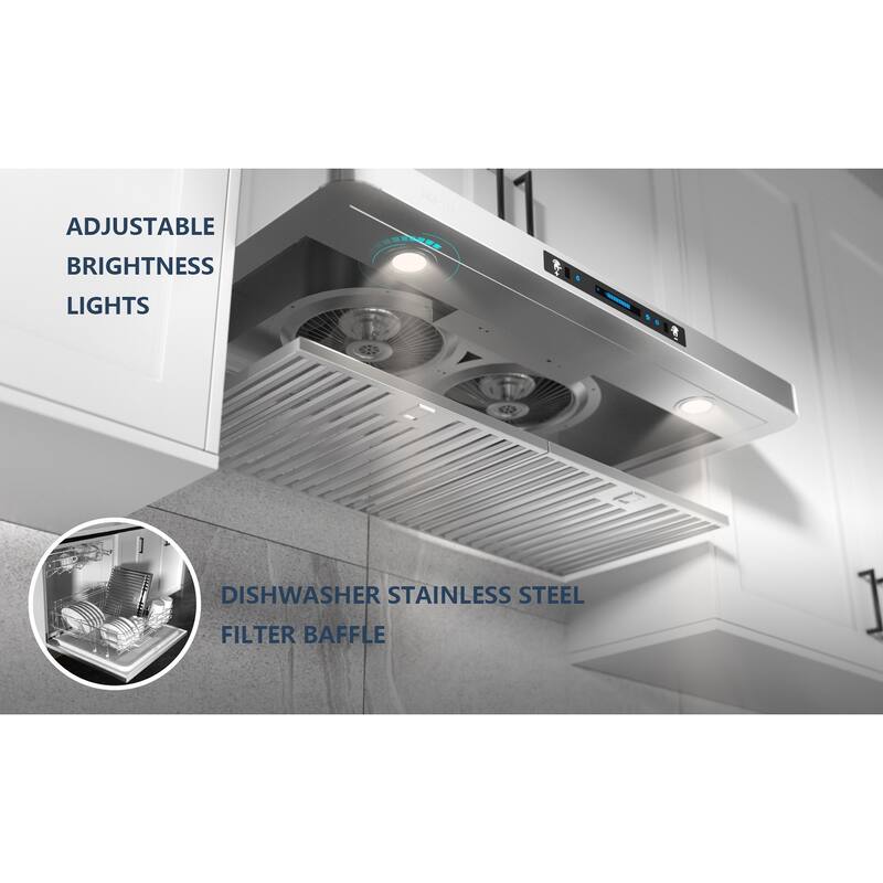 IKTCH 30 Inch Under Range Hood, 900CFM 4 Speed Touch Control