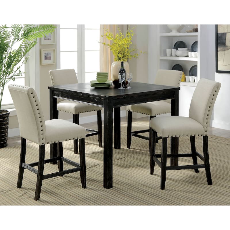 Pave Transitional Black Wood 5-Piece Counter Height Dining Set by Furniture of America - Antique Black