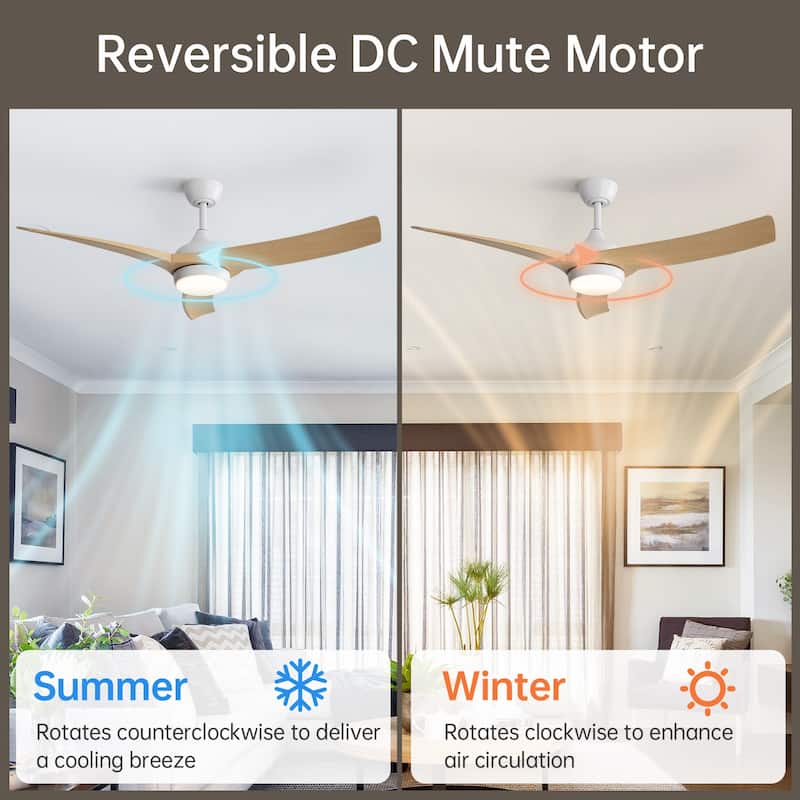 52" Indoor Noiseless Ceiling Fan with Integrated LED Light and Remote