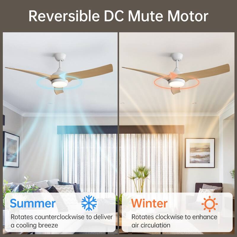 52/60 Inch Ceiling Fan with Integrated LED Light and Remote Control Quiet DC Motor