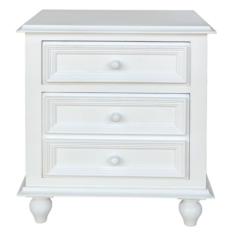 28 Inch Bedside Nightstand, 2 Drawers with Classic Round Knobs, Handcrafted White Mango Wood - 2-drawer