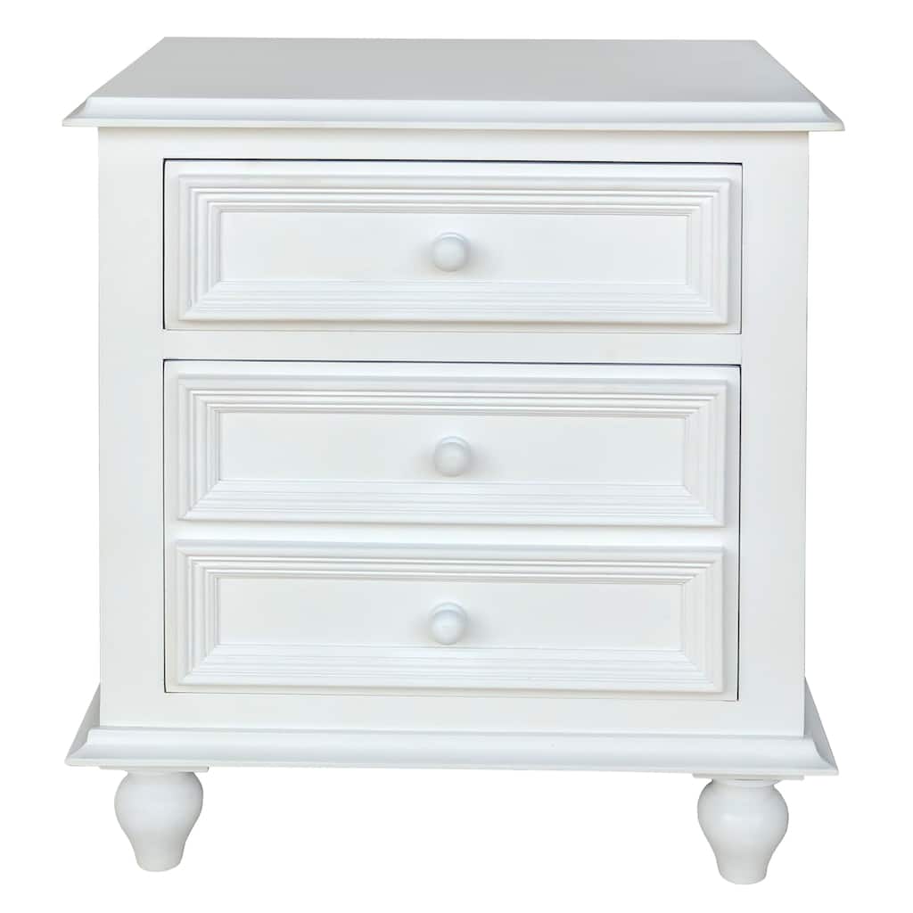 28 Inch Bedside Nightstand, 2 Drawers with Classic Round Knobs, Handcrafted White Mango Wood