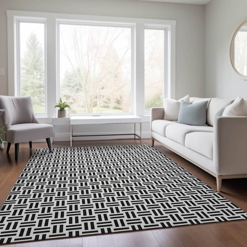 Machine Washable Indoor/ Outdoor Contemporary Basketweave Chantille Rug