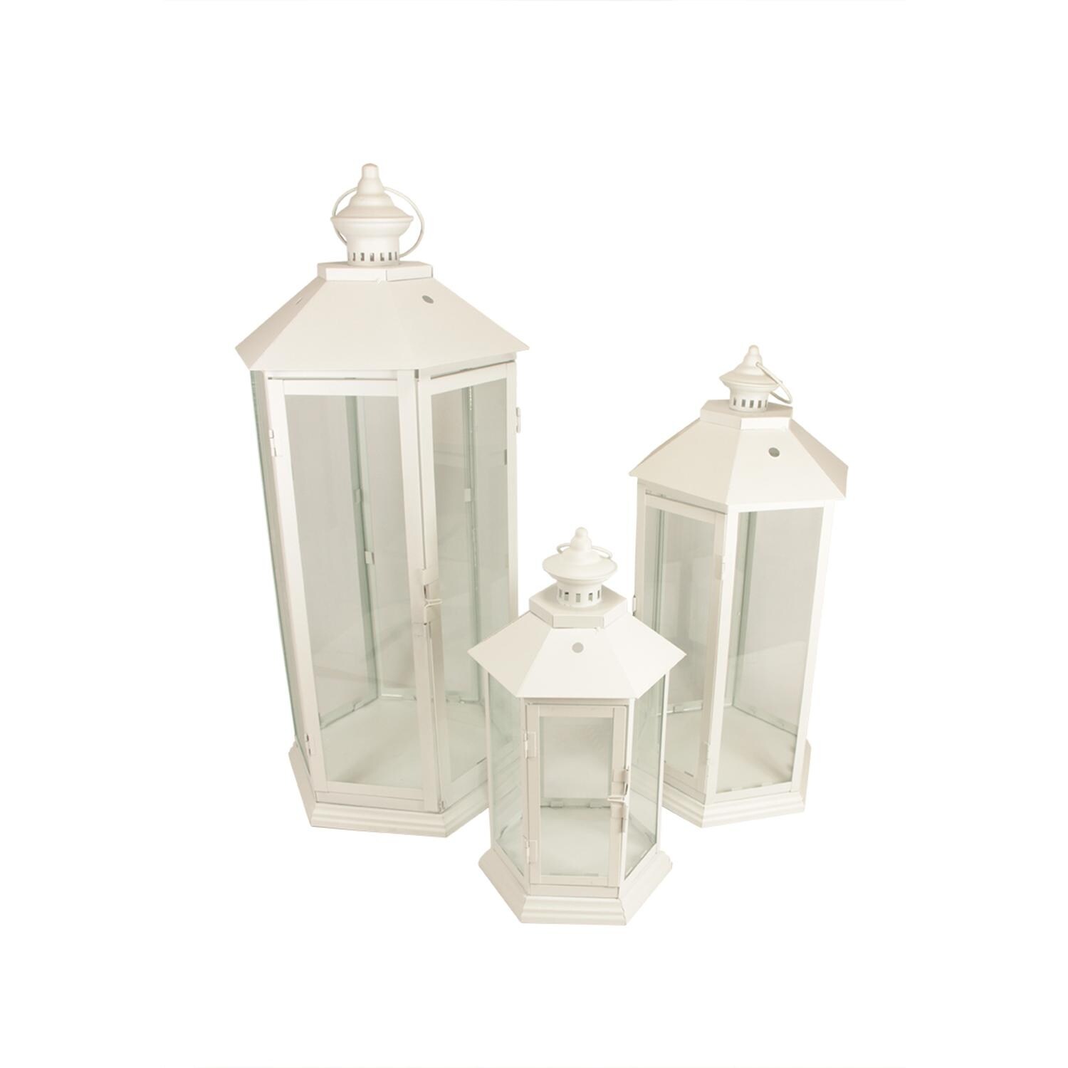 Shop Black Friday Deals On Set Of 3 White Traditional Style Pillar Candle Holder Lanterns 27 Overstock 16542664