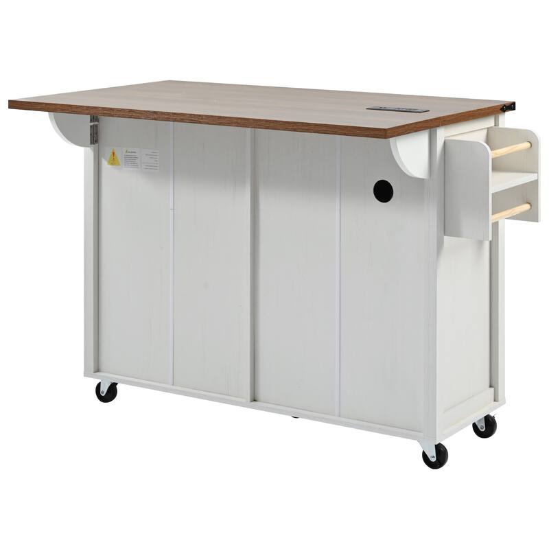 MDF Kitchen Cart with Power Outlet and Spice Rack and Drawer