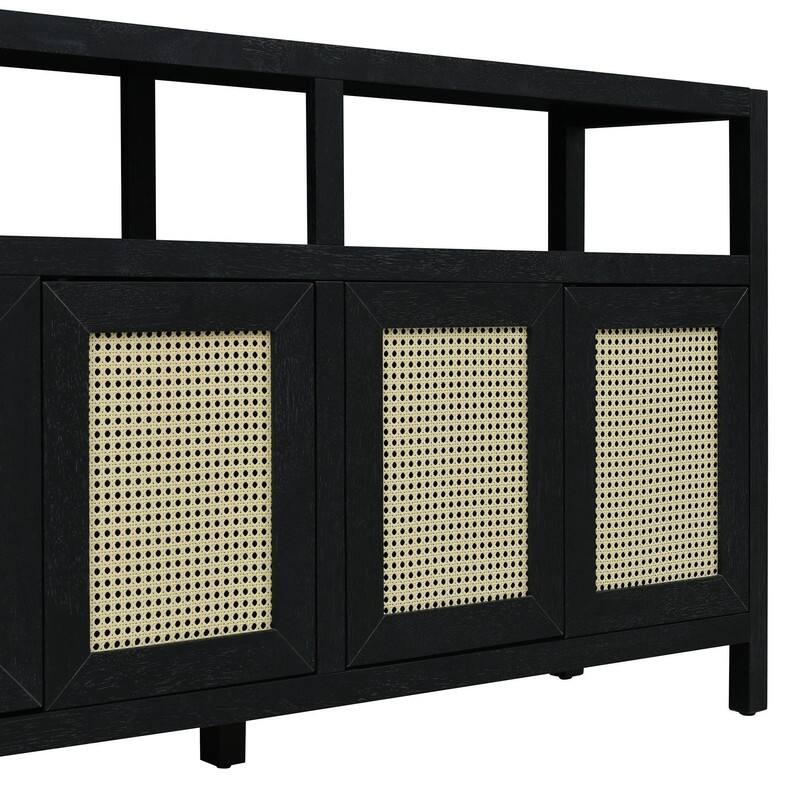 60" Bohemian Rattan Buffet Storage Cabinet with Adjustable Shelves for Functional Home Organization