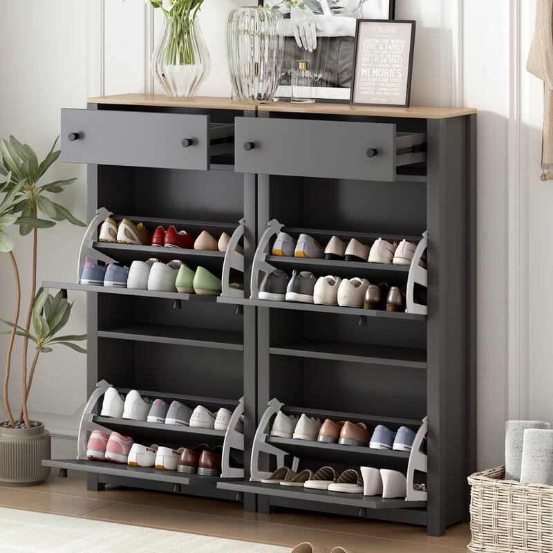 Entryway Organizer Shoe Cabinet with 2 Flip Drawers & Adjustable Panels for Storage and Organization