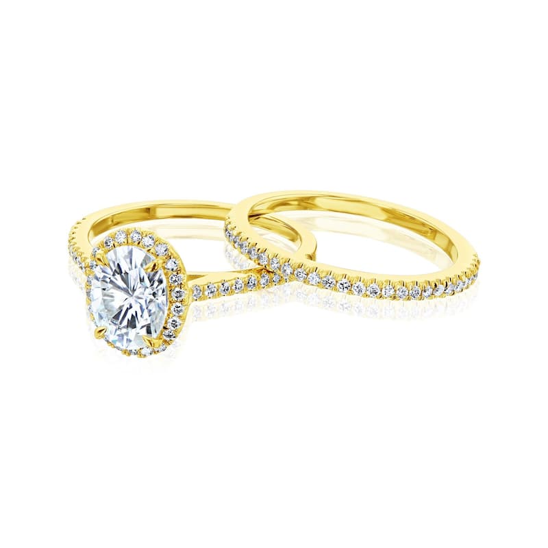 Kobelli Petite Collection 1.86 Carats Moissanite & Natural Diamond 14k Solid Gold Oval Halo Half Eternity Capri Bridal Set